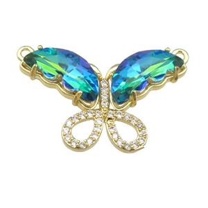 bluegreen Crystal Glass Butterfly Pendant with 2loops, gold plated, approx 20-30mm [FN23540]