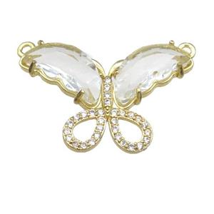 clear Crystal Glass Butterfly Pendant with 2loops, gold plated, approx 20-30mm [FN23543]