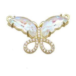 clear AB-color Crystal Glass Butterfly Pendant with 2loops, gold plated, approx 20-30mm [FN23544]