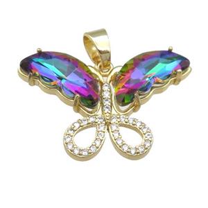 rainbow Crystal Glass Butterfly Pendant, gold plated, approx 20-30mm [FN23560]