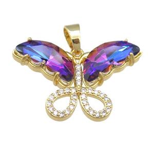 bluepurple Crystal Glass Butterfly Pendant, gold plated, approx 20-30mm [FN23562]