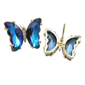 dp.blue Crystal Glass Butterfly Stud Earrings, gold plated, approx 12-15mm [FN23594]