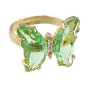 lt.green Crystal Glass Butterfly Rings, gold plated, approx 15-18mm, 17mm dia [FN23611]