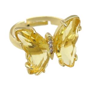 golden Crystal Glass Butterfly Rings, gold plated, approx 15-18mm, 17mm dia [FN23620]