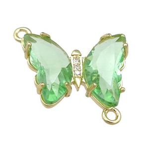 lt.green Crystal Glass Butterfly Connector, gold plated, approx 12-15mm [FN23633]