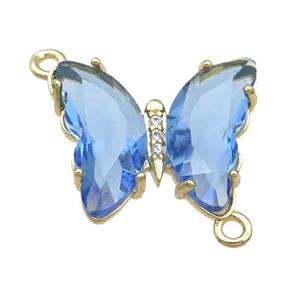 blue Crystal Glass Butterfly Connector, gold plated, approx 12-15mm [FN23636]