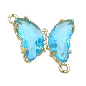 aqua Crystal Glass Butterfly Connector, gold plated, approx 12-15mm [FN23638]