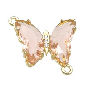 peach Crystal Glass Butterfly Connector, gold plated, approx 12-15mm [FN23639]