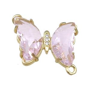 lt.pink Crystal Glass Butterfly Connector, gold plated, approx 12-15mm [FN23641]