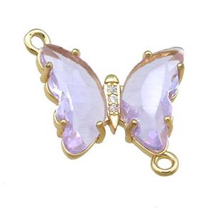 lavender Crystal Glass Butterfly Connector, gold plated, approx 12-15mm [FN23642]