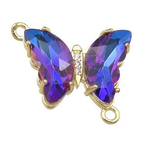 purpleblue Crystal Glass Butterfly Connector, gold plated, approx 12-15mm [FN23646]