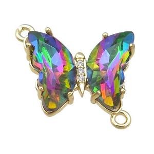 rainbow Crystal Glass Butterfly Connector, gold plated, approx 12-15mm [FN23647]