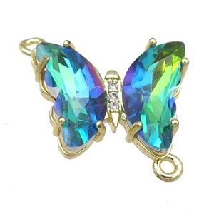 bluegreen Crystal Glass Butterfly Connector, gold plated, approx 12-15mm [FN23648]
