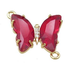 red Crystal Glass Butterfly Connector, gold plated, approx 12-15mm [FN23649]
