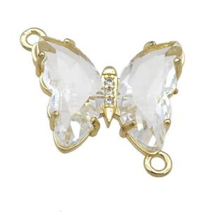 clear Crystal Glass Butterfly Connector, gold plated, approx 12-15mm [FN23651]