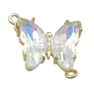 clear AB-color Crystal Glass Butterfly Connector, gold plated, approx 12-15mm [FN23652]
