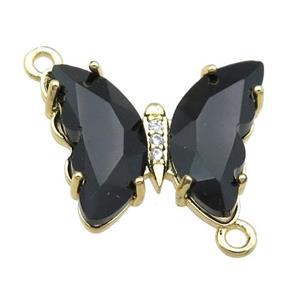 black Crystal Glass Butterfly Connector, gold plated, approx 12-15mm [FN23653]