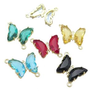mix Crystal Glass Butterfly Connector pave zircon, gold plated, approx 12-15mm [FN23654]