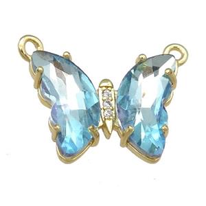 lt.blue Crystal Glass Butterfly Pendant with 2loops, gold plated, approx 15-18mm [FN23657]
