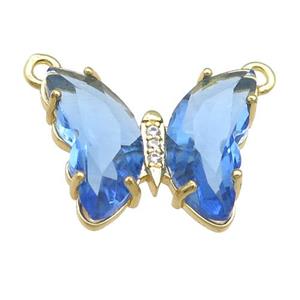 blue Crystal Glass Butterfly Pendant with 2loops, gold plated, approx 15-18mm [FN23658]
