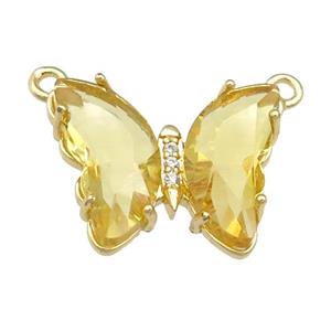 golden Crystal Glass Butterfly Pendant with 2loops, gold plated, approx 15-18mm [FN23662]