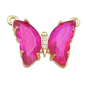 hotpink Crystal Glass Butterfly Pendant with 2loops, gold plated, approx 15-18mm [FN23666]