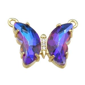 multicolor Crystal Glass Butterfly Pendant with 2loops, gold plated, approx 15-18mm [FN23669]
