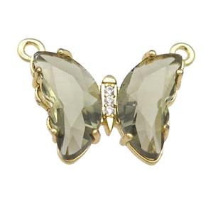 smoky Crystal Glass Butterfly Pendant with 2loops, gold plated, approx 15-18mm [FN23672]
