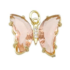 peach Crystal Glass Butterfly Pendant, gold plated, approx 15-18mm [FN23684]