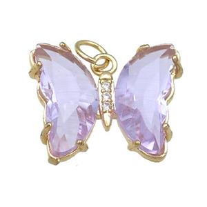lavender Crystal Glass Butterfly Pendant, gold plated, approx 15-18mm [FN23686]