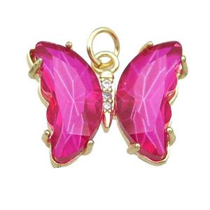 hotpink Crystal Glass Butterfly Pendant, gold plated, approx 15-18mm [FN23689]