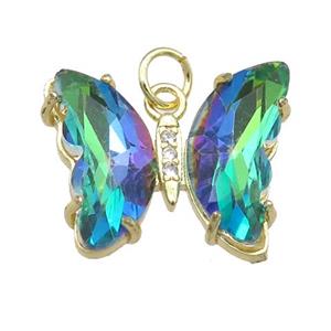 bluegreen Crystal Glass Butterfly Pendant, gold plated, approx 15-18mm [FN23691]