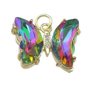 rainbow Crystal Glass Butterfly Pendant, gold plated, approx 15-18mm [FN23692]