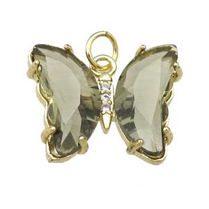 smoky Crystal Glass Butterfly Pendant, gold plated, approx 15-18mm [FN23694]