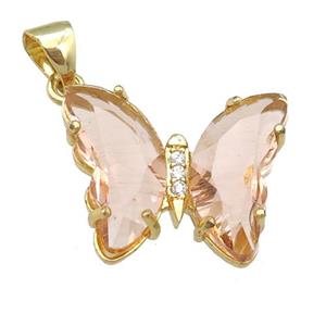 peach Crystal Glass Butterfly Pendant, gold plated, approx 15-18mm [FN23704]