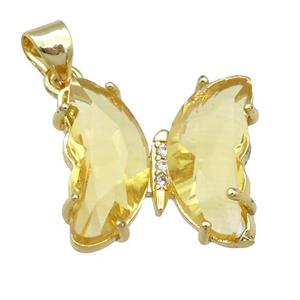 golden Crystal Glass Butterfly Pendant, gold plated, approx 15-18mm [FN23705]
