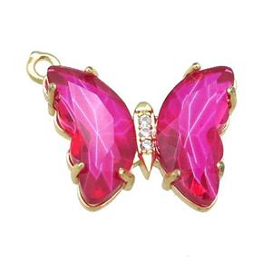 hotpink Crystal Glass Butterfly Pendant, gold plated, approx 15-18mm [FN23709]