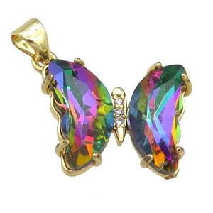 rainbow Crystal Glass Butterfly Pendant, gold plated, approx 15-18mm [FN23710]