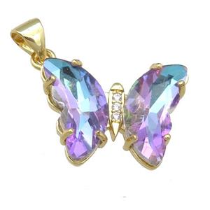 mauve Crystal Glass Butterfly Pendant, gold plated, approx 15-18mm [FN23711]