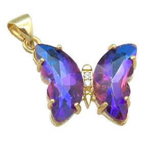 bluepurple Crystal Glass Butterfly Pendant, gold plated, approx 15-18mm [FN23712]