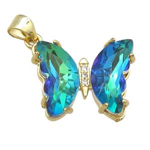 bluegreen Crystal Glass Butterfly Pendant, gold plated, approx 15-18mm [FN23713]