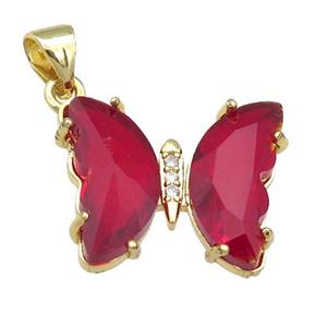 red Crystal Glass Butterfly Pendant, gold plated, approx 15-18mm [FN23714]