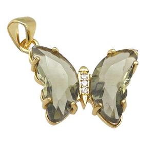 smoky Crystal Glass Butterfly Pendant, gold plated, approx 15-18mm [FN23715]