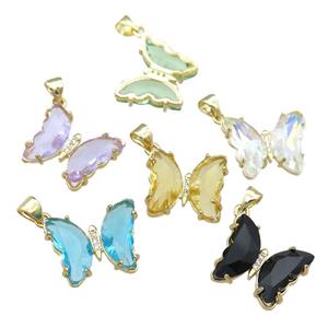mix Crystal Glass Butterfly Pendant paved zircon, gold plated, approx 15-18mm [FN23719]