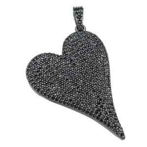 copper heart pendant pave zircon, black plated, approx 30-40mm [FN23720]