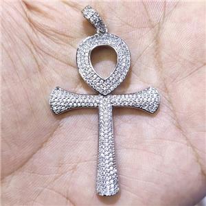 Copper Ankh Cross Pendant Pave Zircon Platinum Plated, approx 33-48mm [FN23721]