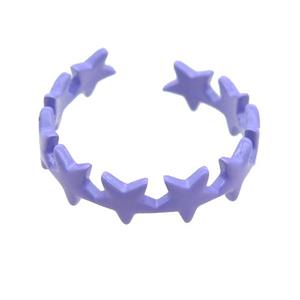 copper Rings with lavender fire lacquered, star, adjustable, approx 6mm, 18mm dia [FN23725]