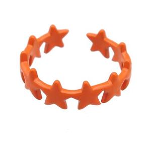 copper Rings with orange fire lacquered, star, adjustable, approx 6mm, 18mm dia [FN23726]
