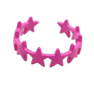 copper Rings with hotpink fire lacquered, star, adjustable, approx 6mm, 18mm dia [FN23727]
