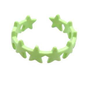 copper Rings with olive fire lacquered, star, adjustable, approx 6mm, 18mm dia [FN23728]